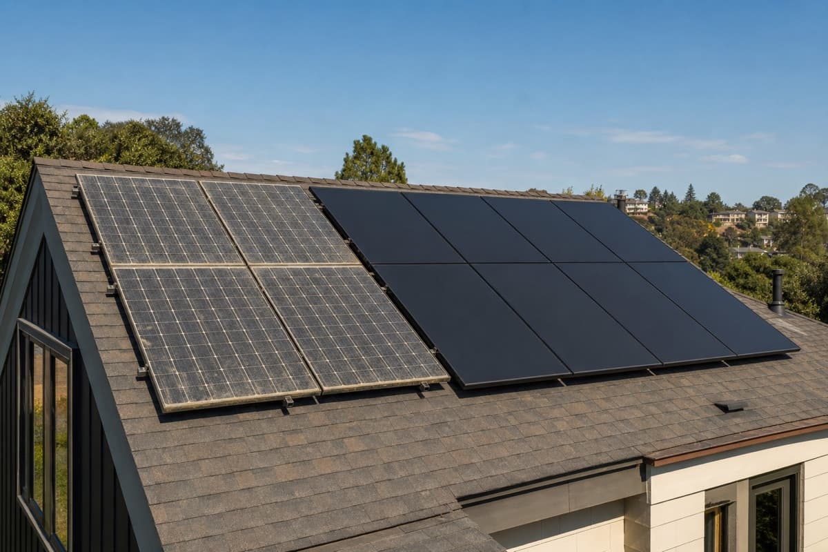 Old solar panels being replaced with new high-efficiency panels